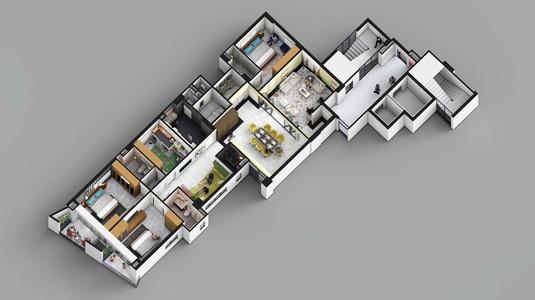 Detailed Axonometric Interior of a 4 bedroom apartment