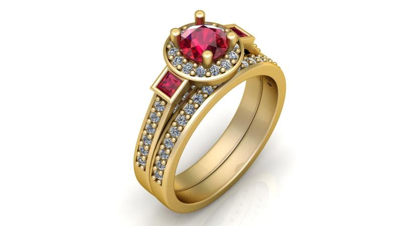 Luxury Dual-Tone Gemstone Wedding Rings 3D model