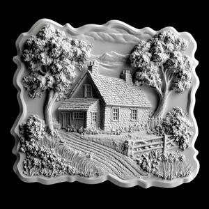Cottage Landscape Relief Sculpture