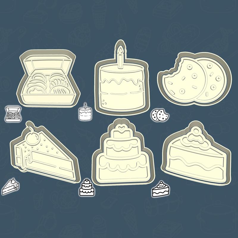 Food & drinks cookie cutters - baked goods set / bundle - 6 pieces
