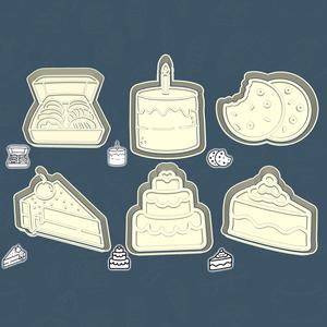 Food & drinks cookie cutters - baked goods set / bundle - 6 pieces