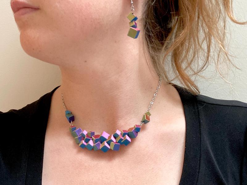 Geometric Cubic Statement Necklace and Earrings