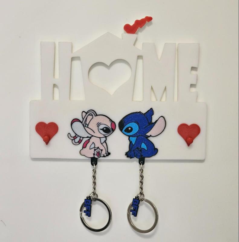 Angel and Stitch Keychains and Keychain Holder 