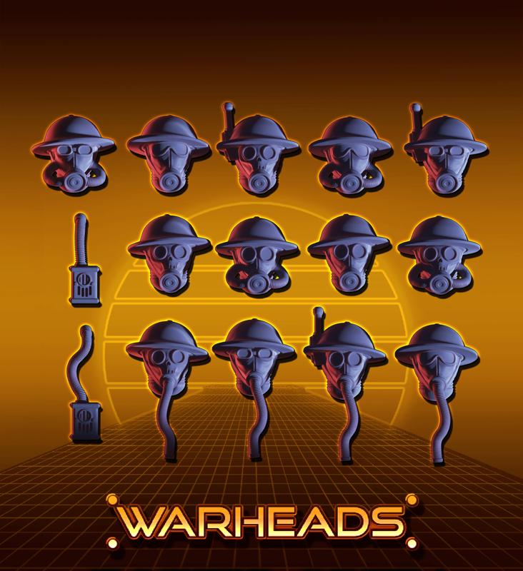 British Helmets Heads in Gasmasks! Alternative WW1-2 heads! (13 heads)