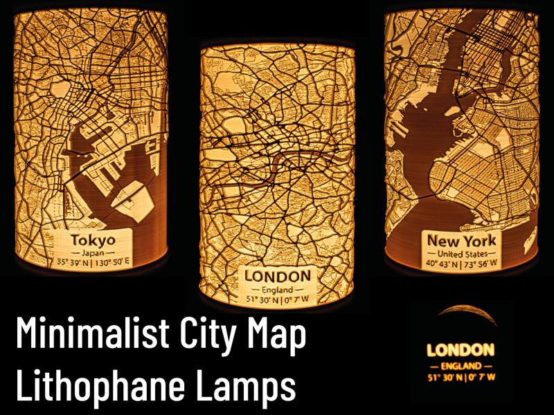 Minimalist City Map Lithophane Lamps