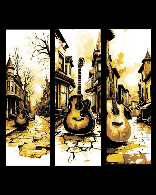 The sounds of a guitar ring through the streets - Set of 3 Bookmarks