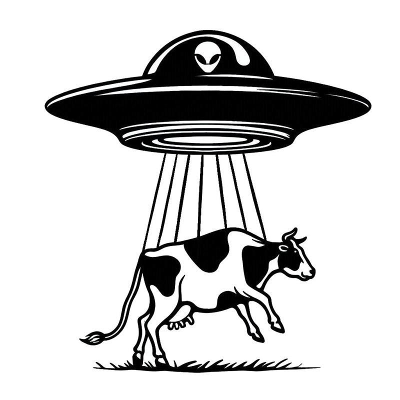 Alien Abducting Cow Line Art