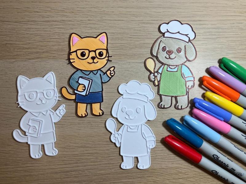 Teacher Cat & Chef Dog Colouring Set