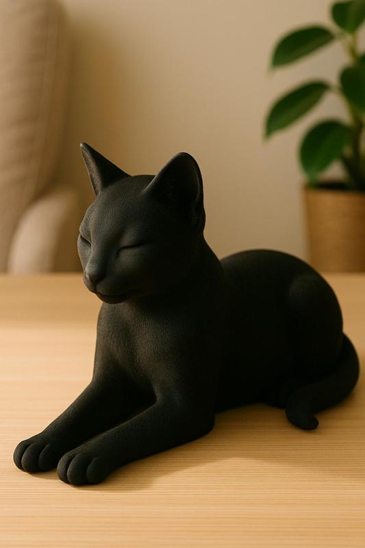 Modern Black Cat Figurine Lying Down