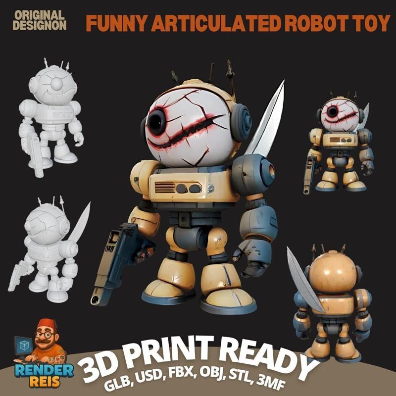 Post Apocalyptic Toy Damaged One Eyed Armed Robot Figurine