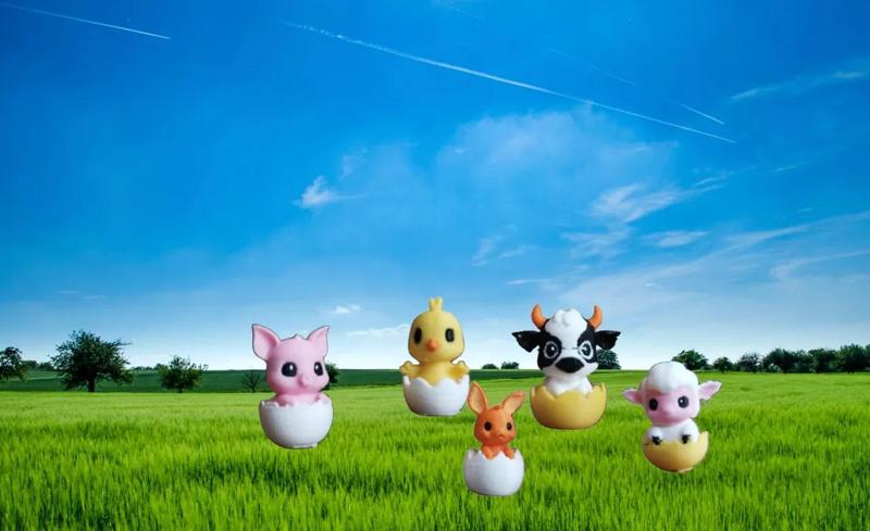Cute Hatching Animals - Cow, Chick, Bunny, Pig and Sheep - Miniature   